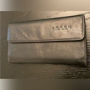COACH heritage lamb leather wallet purse large black tri-fold vintage 7,5x4”